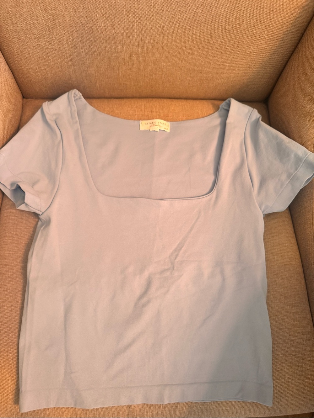 Altar'd State Pastel Blue Square Neck Short Sleeve Top